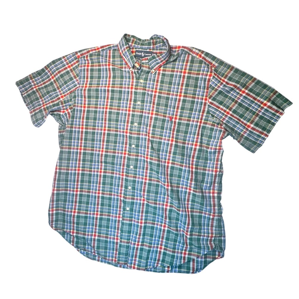 Ralph Lauren Mens 2XLT Tall Classic Fit Plaid Short Sleeve Button Down Shirt